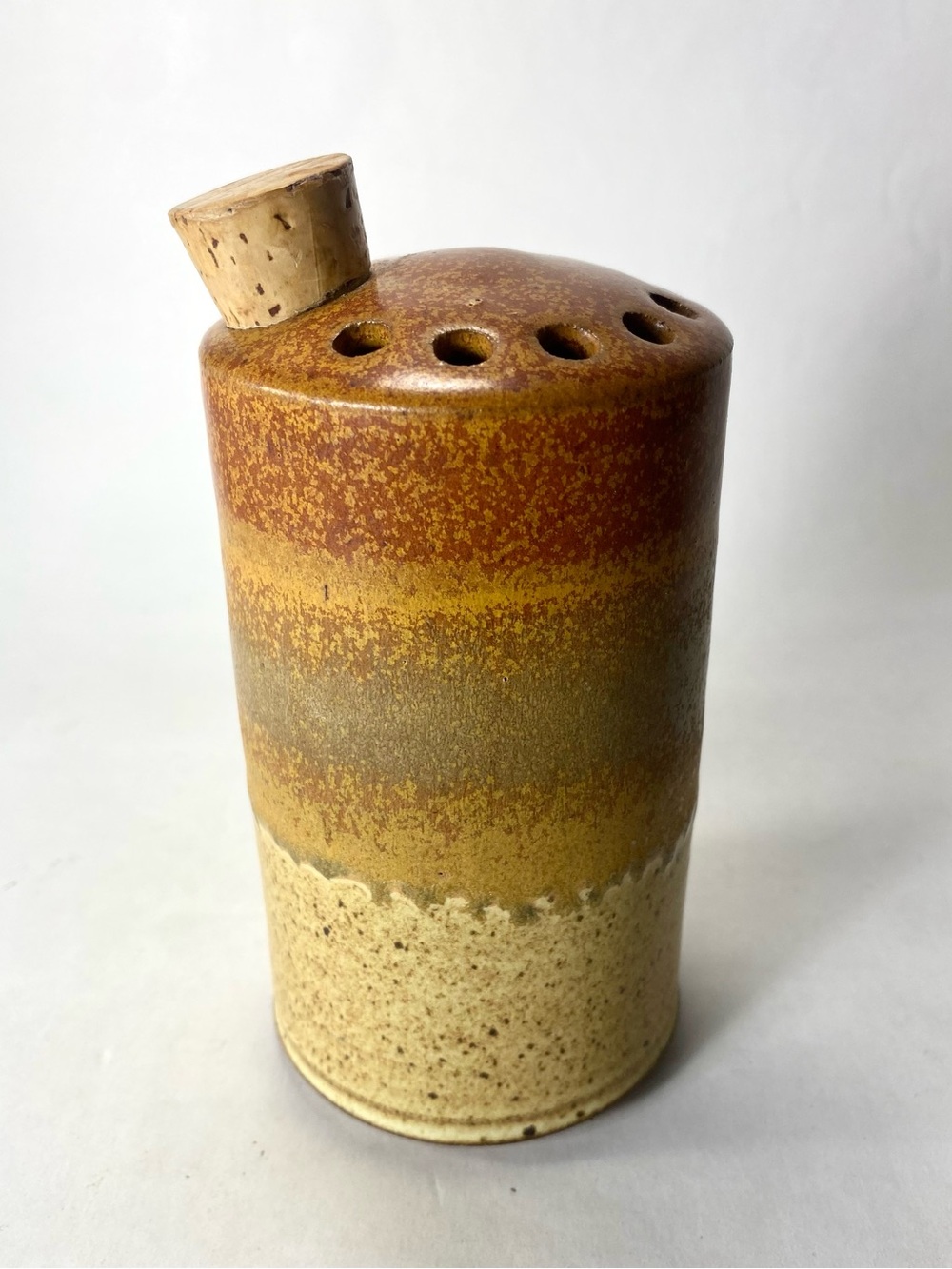 Studio Pottery Artist Signed Ellen Currans Ceramic Shaker Cork Stopper Oregon